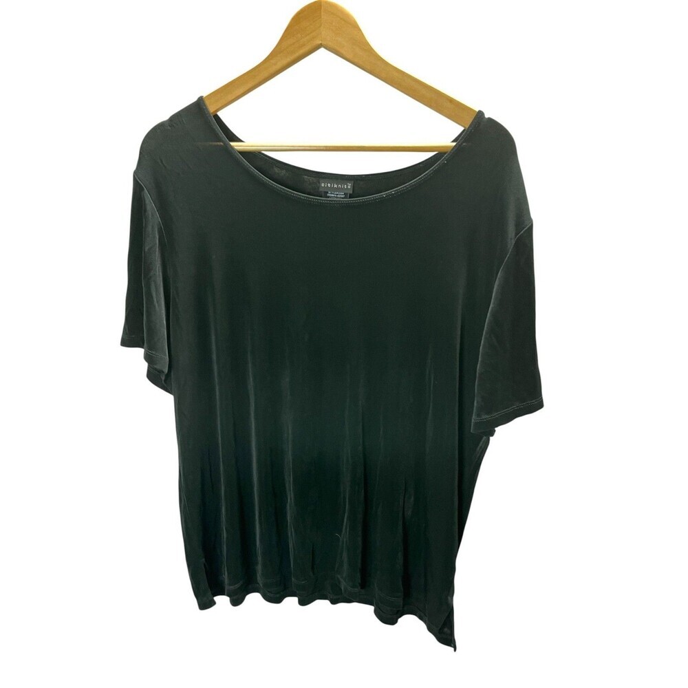 CitiKnits Top Women's Size 1X Black Stretchy Slinky Short Sleeve Shirt Blouse